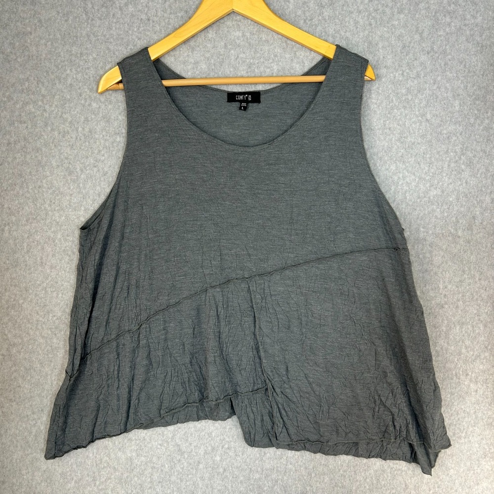 Comfy USA Gray Tank Top Asymmetric Hem Boxy Sleeveless Everyday Basic Size Large